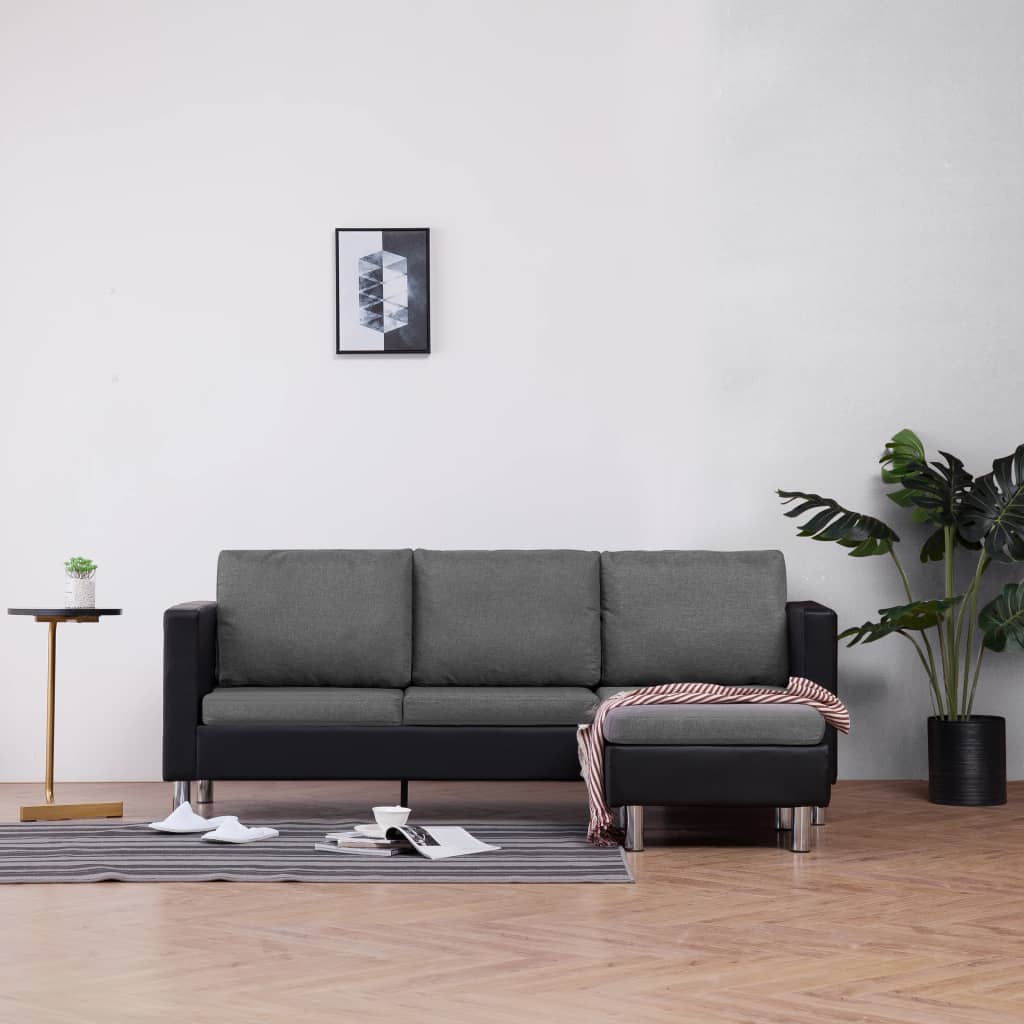 3-Seater Sofa with Cushions Black Leather