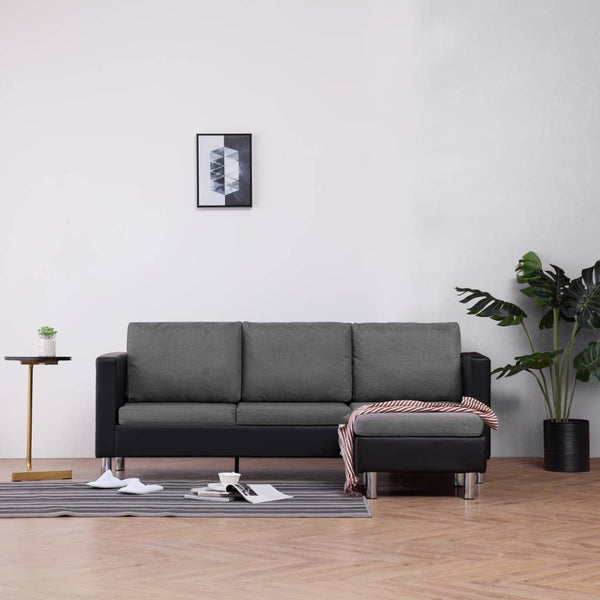 3-Seater Sofa with Cushions Black Leather
