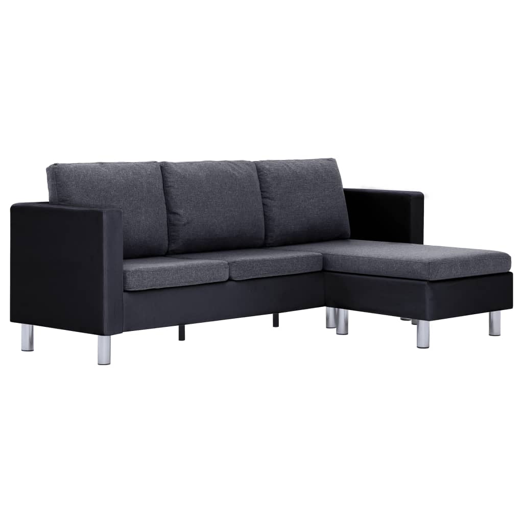 3-Seater Sofa with Cushions Black Leather