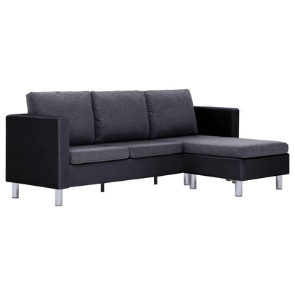 3-Seater Sofa with Cushions Black Leather