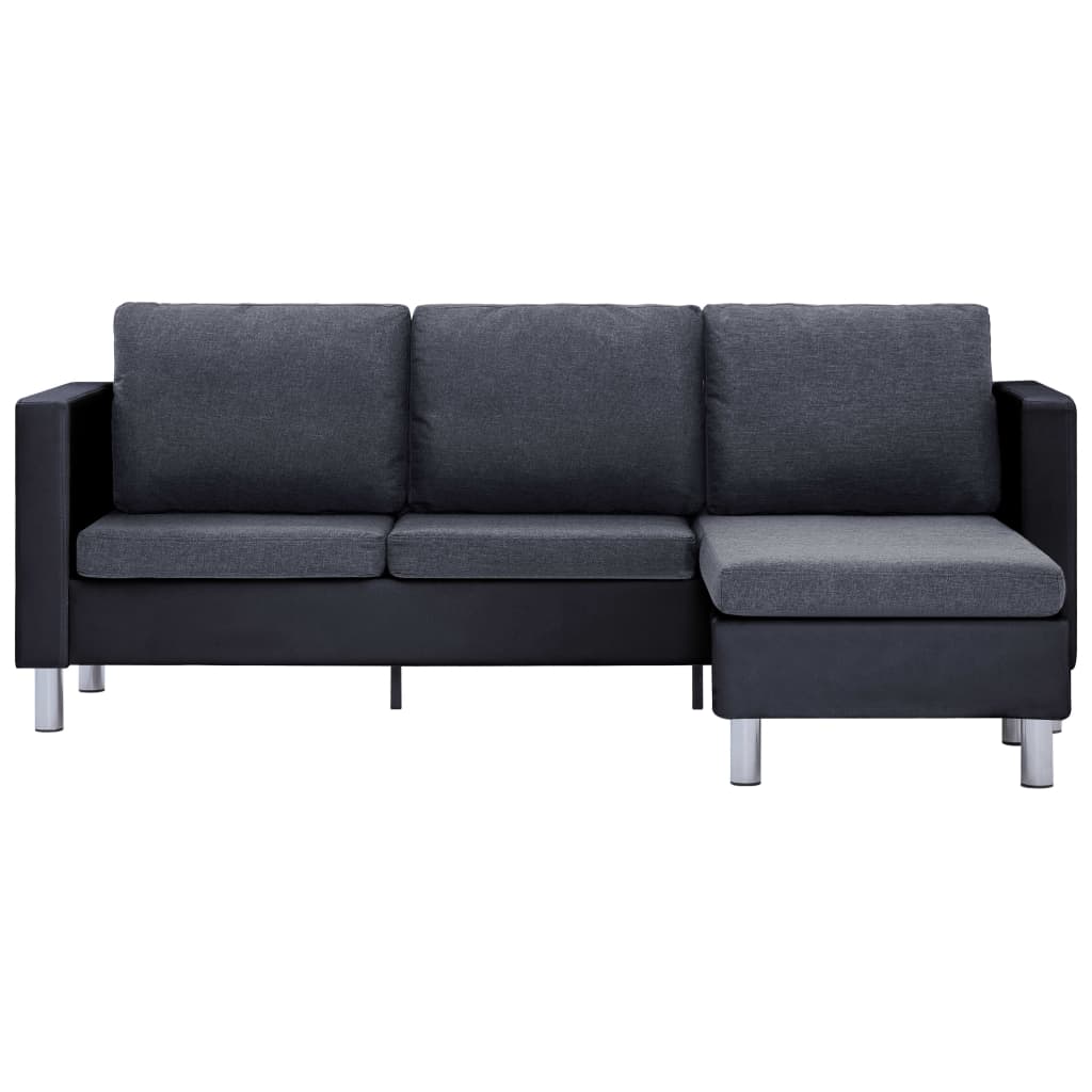3-Seater Sofa with Cushions Black Leather