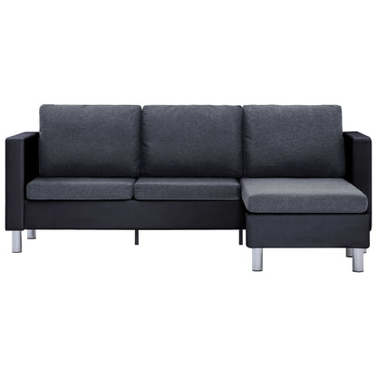 3-Seater Sofa with Cushions Black Leather