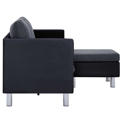 3-Seater Sofa with Cushions Black Leather