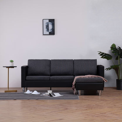 3-Seater Sofa with Cushions Black Leather