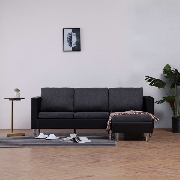  3-Seater Sofa with Cushions Black Leather