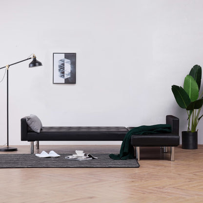 L-shaped Sofa Bed Black Leather