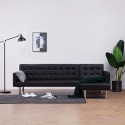 L-shaped Sofa Bed Black Leather