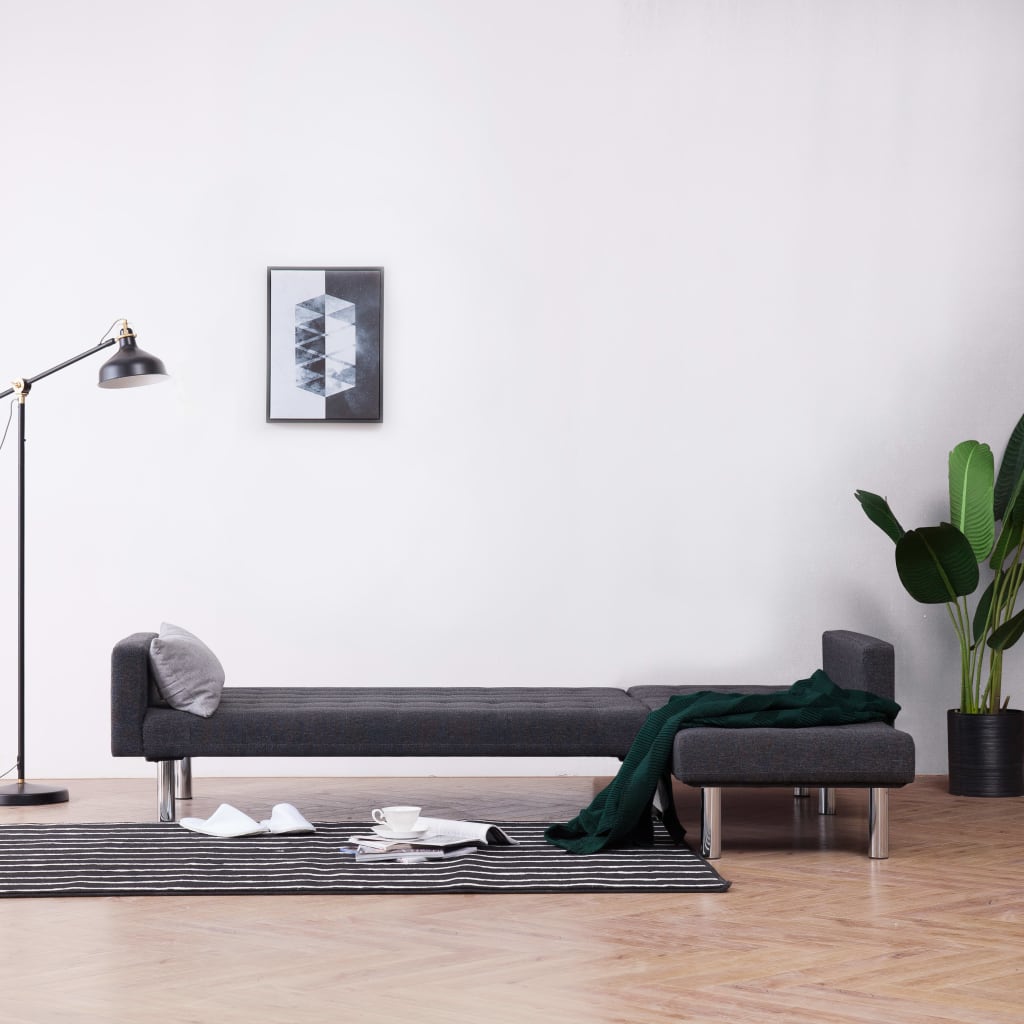 L-shaped Sofa Bed Dark Grey Polyester