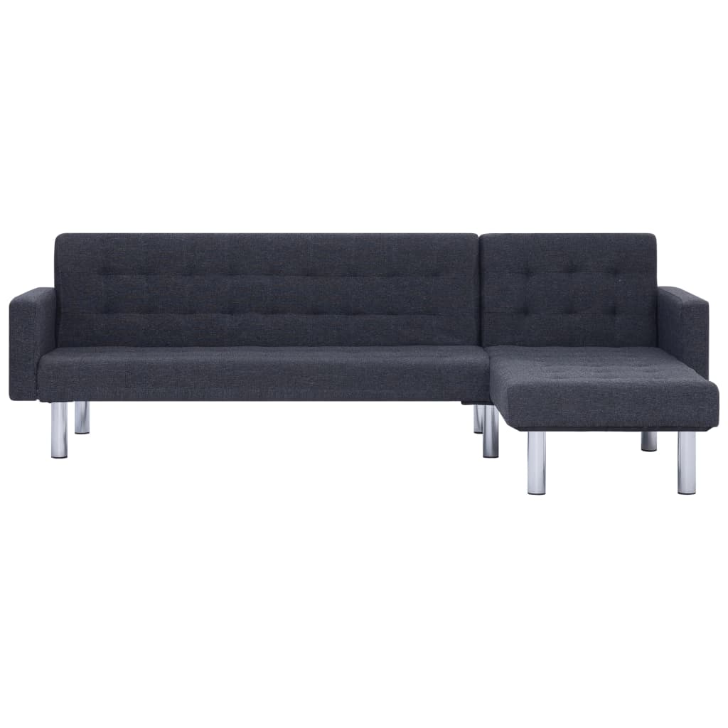 L-shaped Sofa Bed Dark Grey Polyester