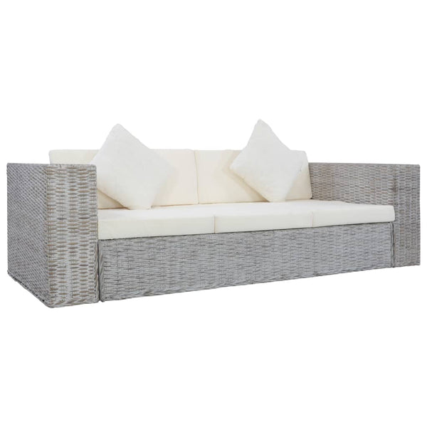  3-Seater Sofa with Cushions Grey Natural Rattan