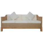 3-Seater Sofa with Cushions Natural Rattan