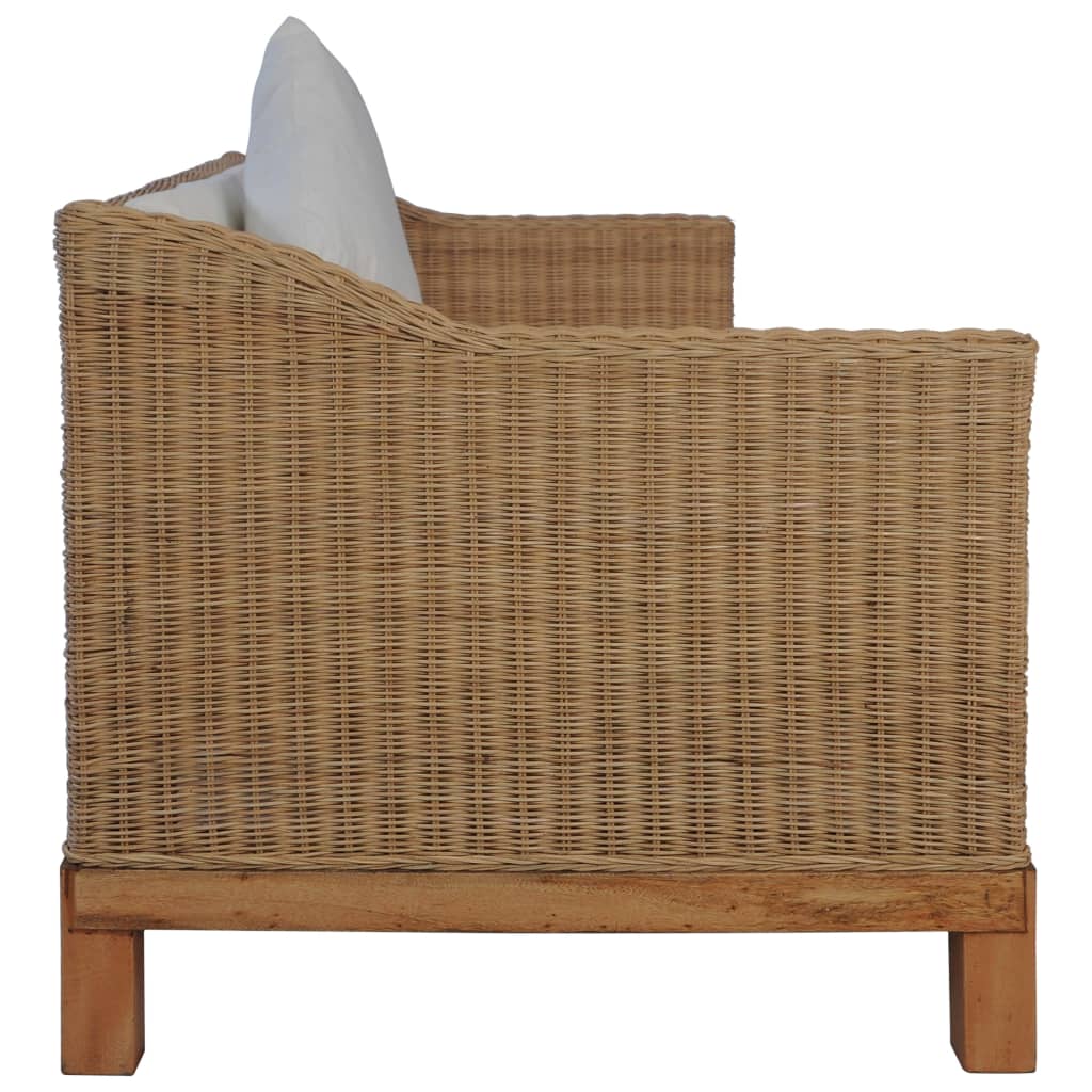 3-Seater Sofa with Cushions Natural Rattan