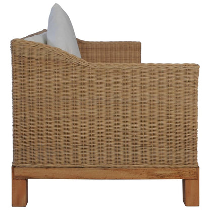 3-Seater Sofa with Cushions Natural Rattan