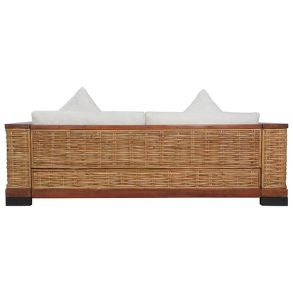 3-Seater Sofa with Cushions Brown Natural Rattan
