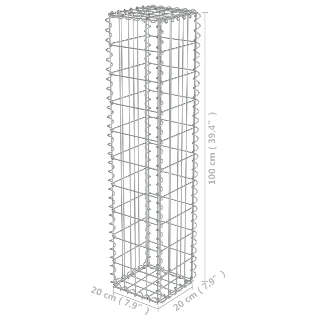 Gabion Wall with Covers Galvanised Steel Silver - 20×20×100cm