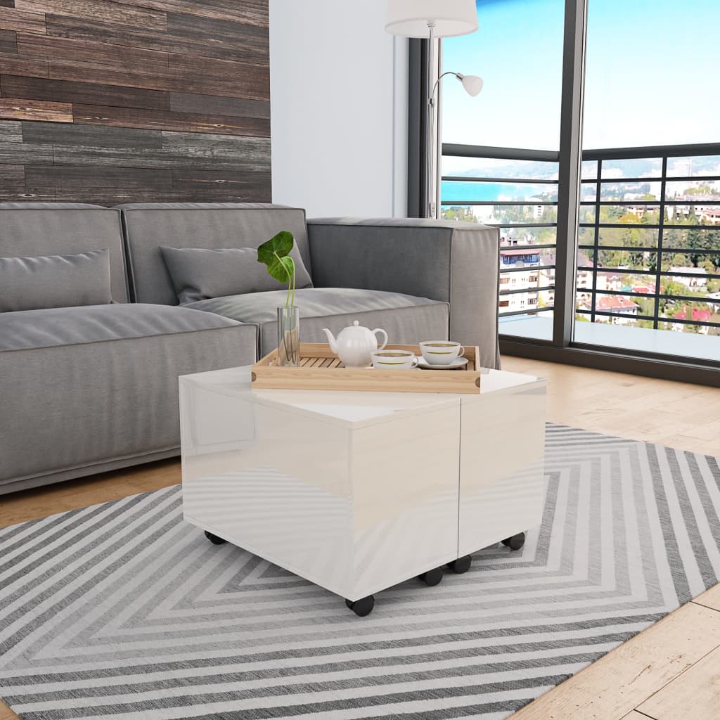 Coffee Table High Gloss White Chipboard - 60×60×35cm