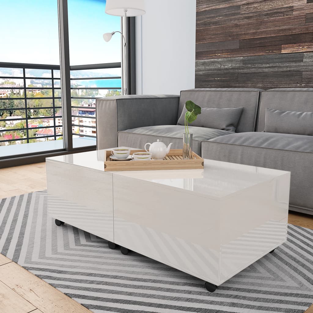 Coffee Table High Gloss White - 120×60×35cm