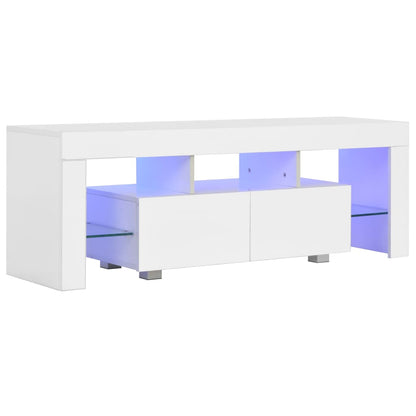 TV Cabinet with LED Lights High Gloss White - 130×35×45cm