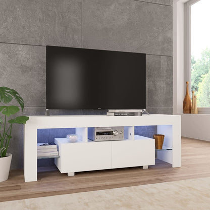 TV Cabinet with LED Lights High Gloss White - 130×35×45cm