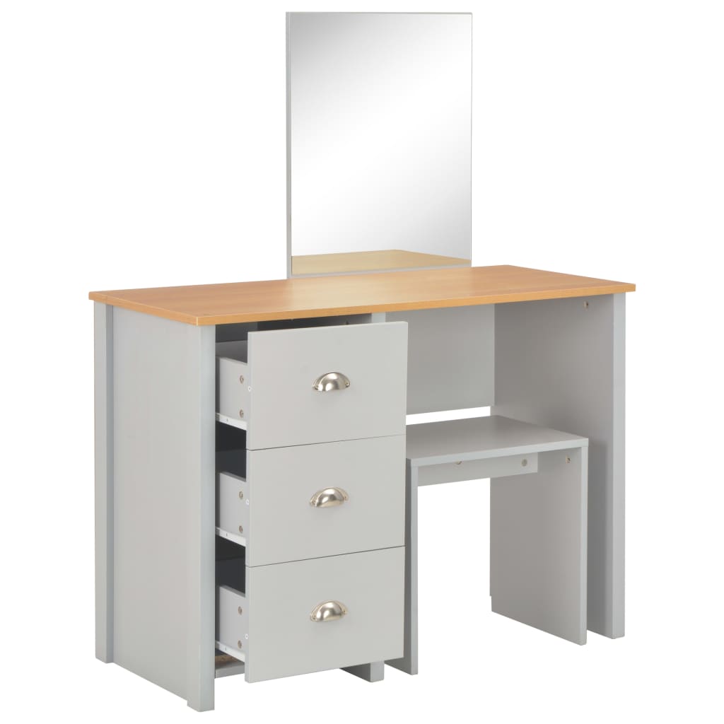 Dressing Table with Mirror and Stool Grey