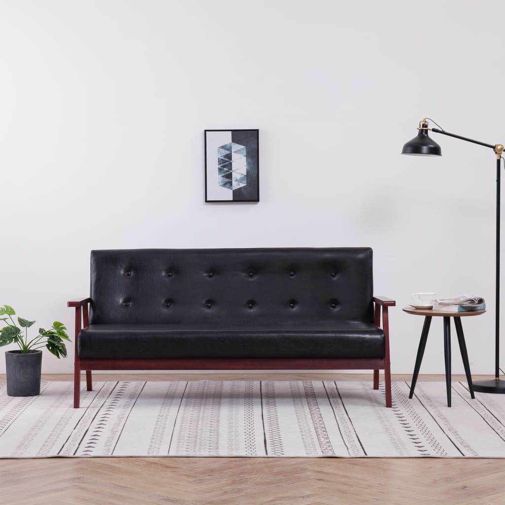 3-Seater Sofa Black Leather