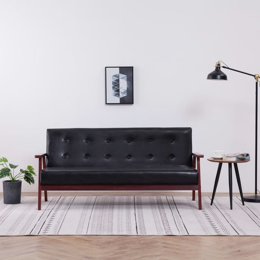 3-Seater Sofa Black Leather