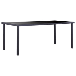 Dining Table Black Metal, Tempered Glass