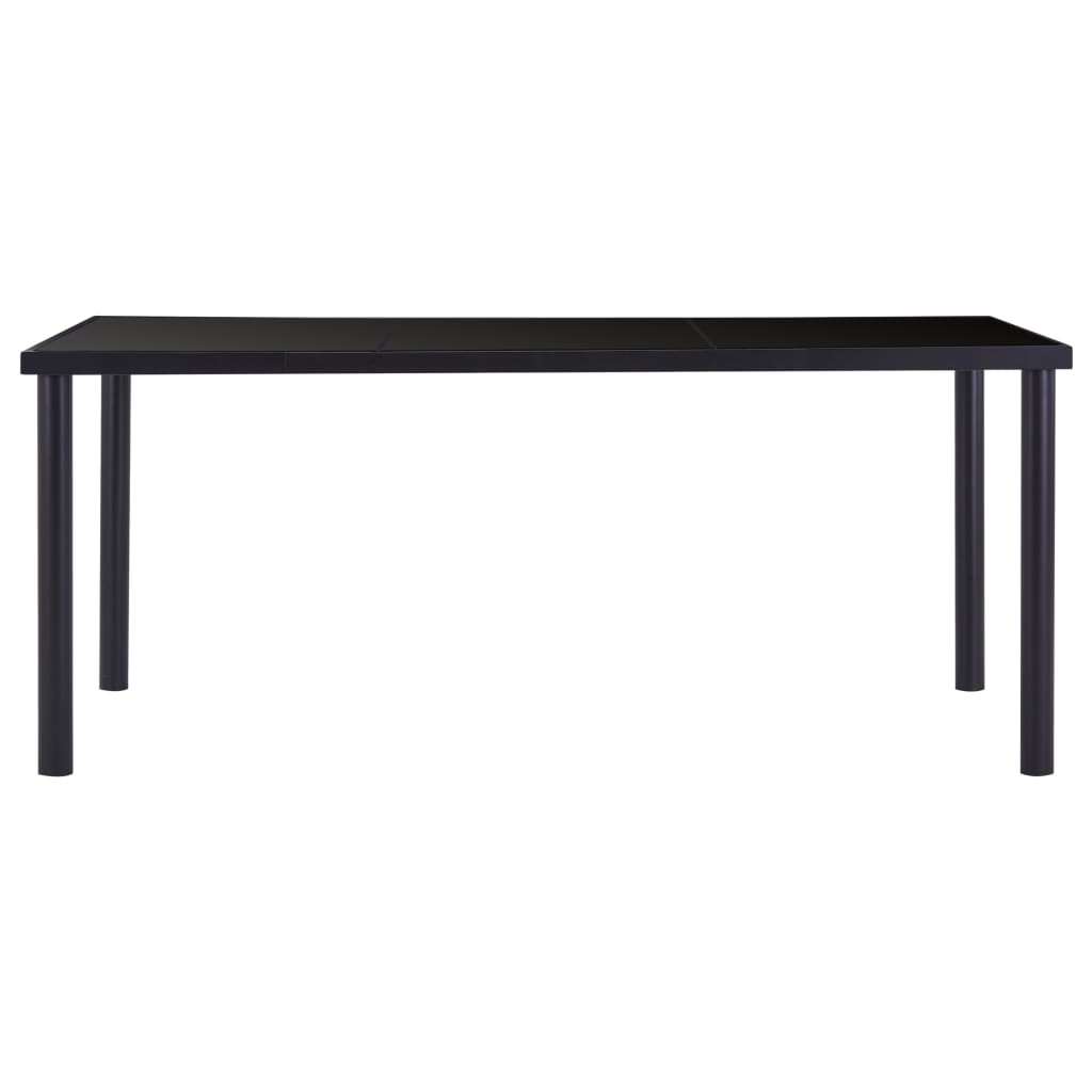 Dining Table Black Metal, Tempered Glass
