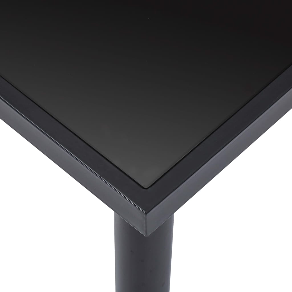 Dining Table Black Metal, Tempered Glass