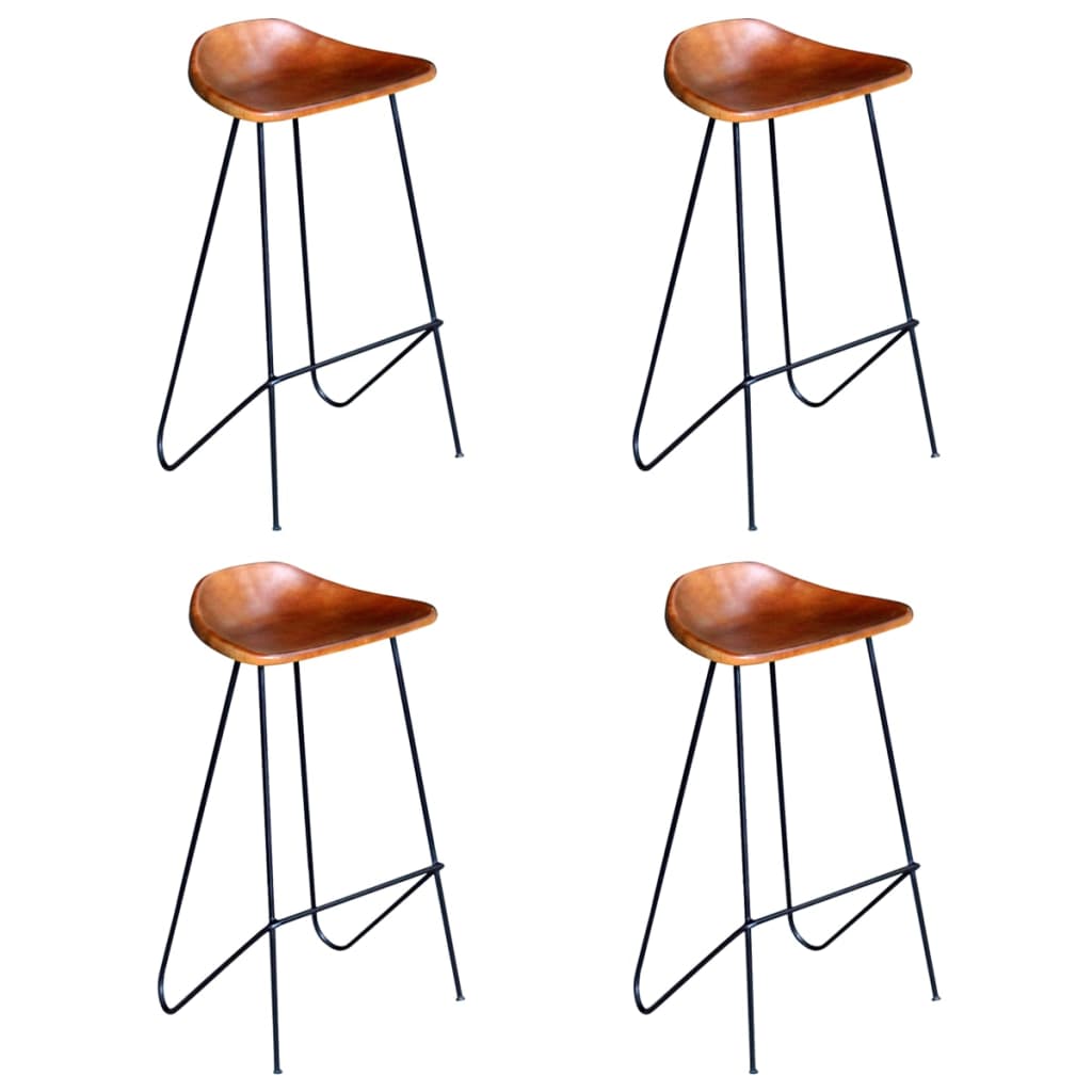 Bar Chairs 4 pcs Brown Real Leather - 42×45×86cm