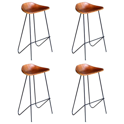 Bar Chairs 4 pcs Brown Real Leather - 42×45×86cm