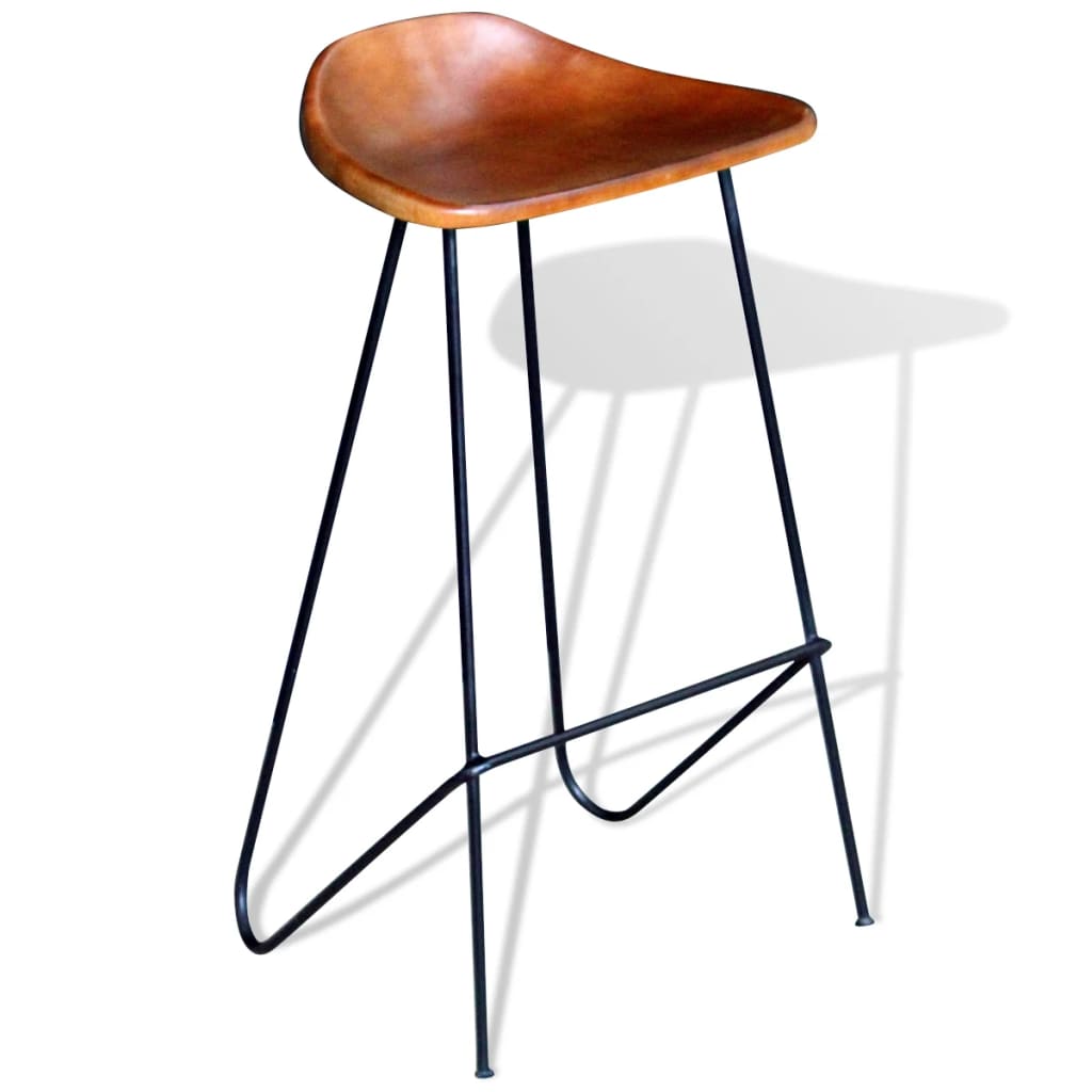 Bar Chairs 4 pcs Brown Real Leather - 42×45×86cm