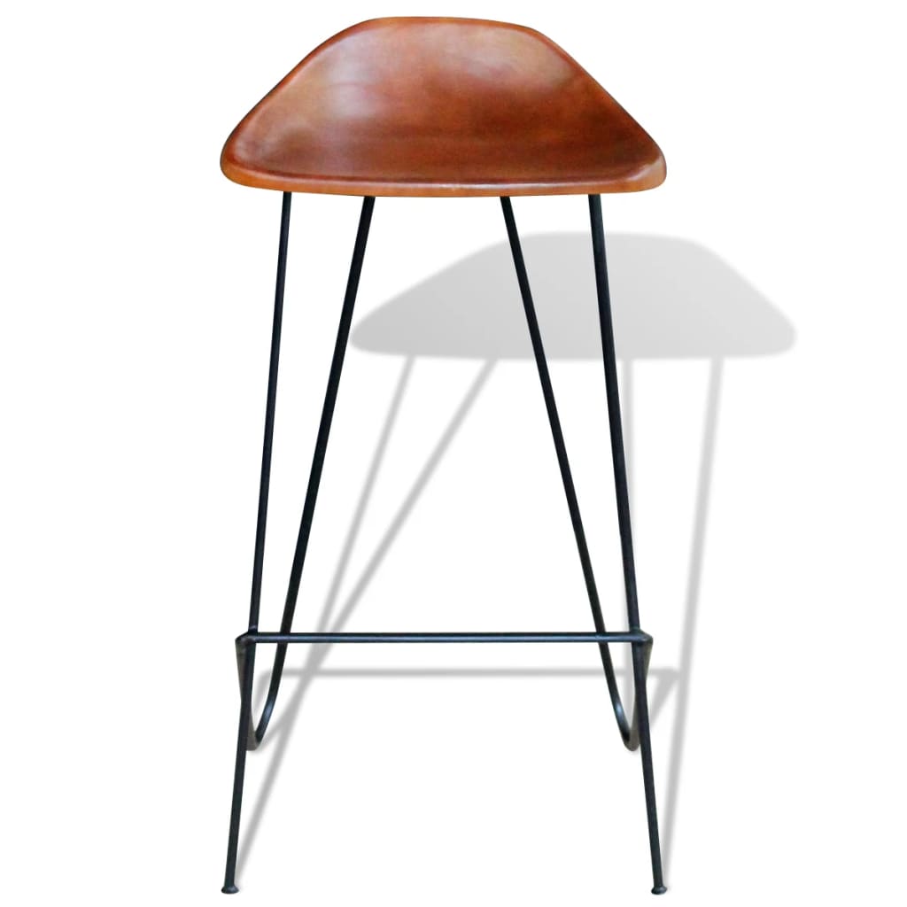 Bar Chairs 4 pcs Brown Real Leather - 42×45×86cm