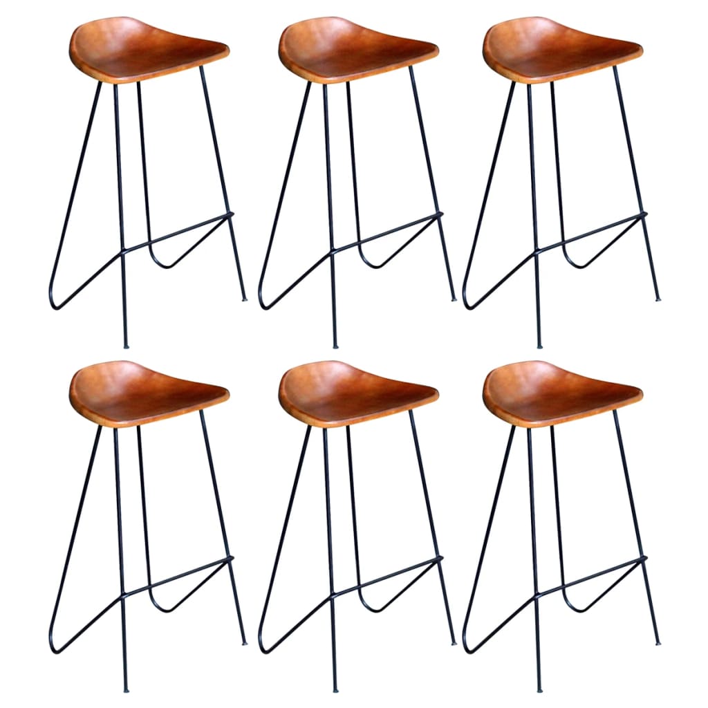 Bar Chairs 6 pcs Brown Real Leather - Brown And Black