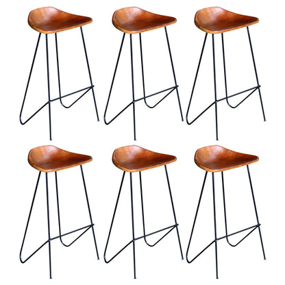 Bar Chairs 6 pcs Brown Real Leather - Brown And Black