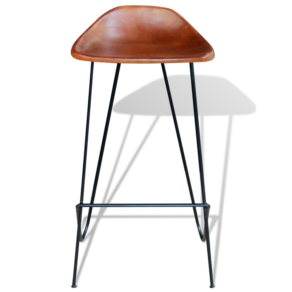 Bar Chairs 6 pcs Brown Real Leather - Brown And Black