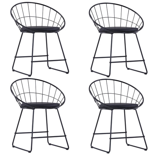 Dining Chairs with faux Leather Seats 4 pcs Black Steel