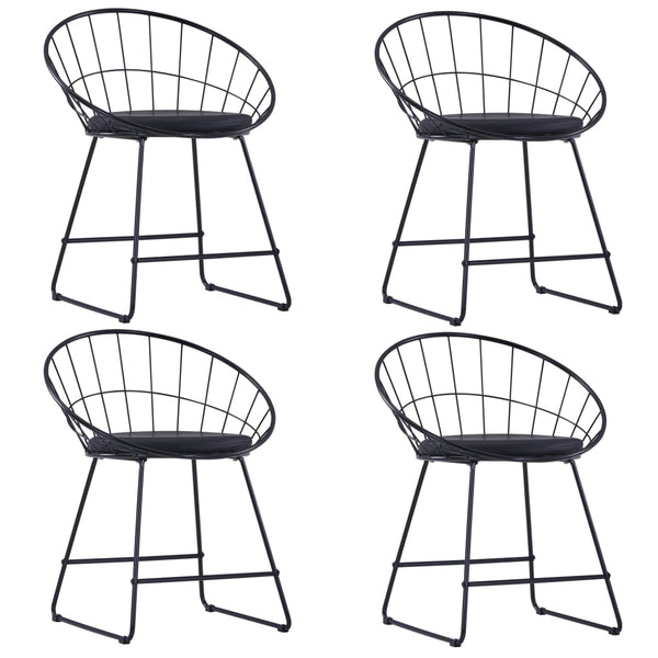  Dining Chairs with faux Leather Seats 4 pcs Black Steel