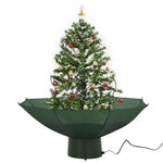 Snowing Christmas Tree with Umbrella Base Green