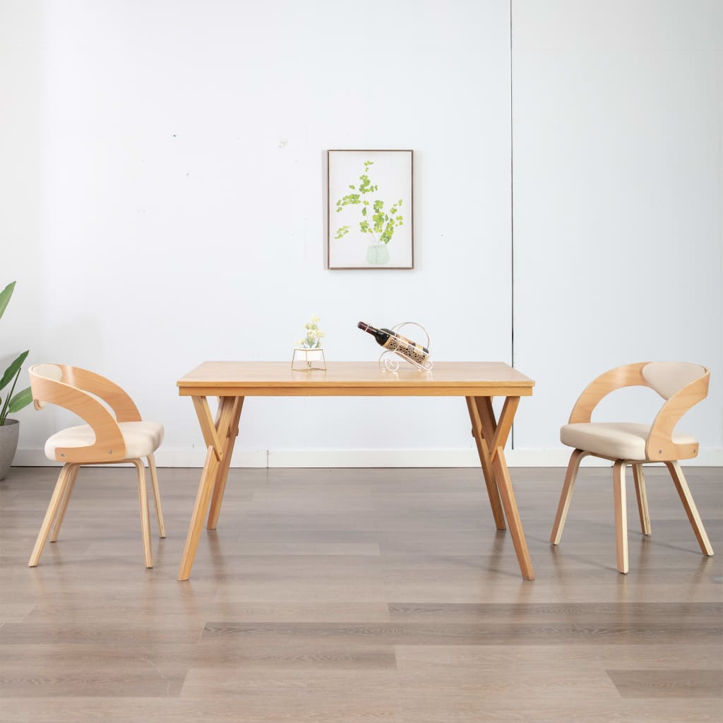 Dining Chairs 2 pcs Cream Bent Wood and faux Leather