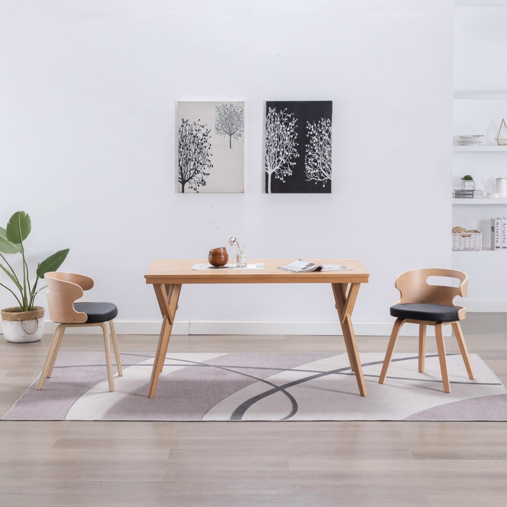 Dining Chairs 2 pcs Black Bent Wood and Leather - 48×49×68cm