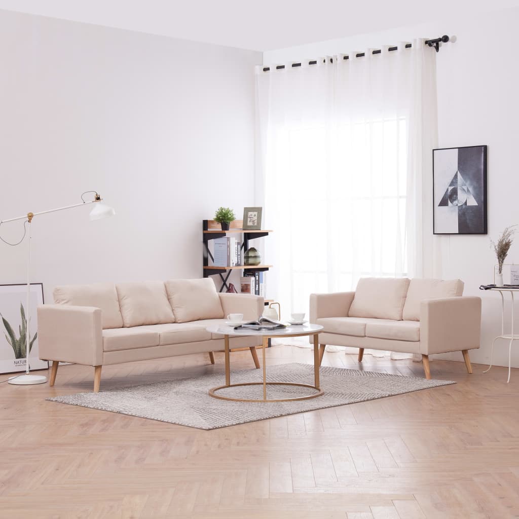 2 Piece Sofa Set Fabric Cream - 116×70×73cm