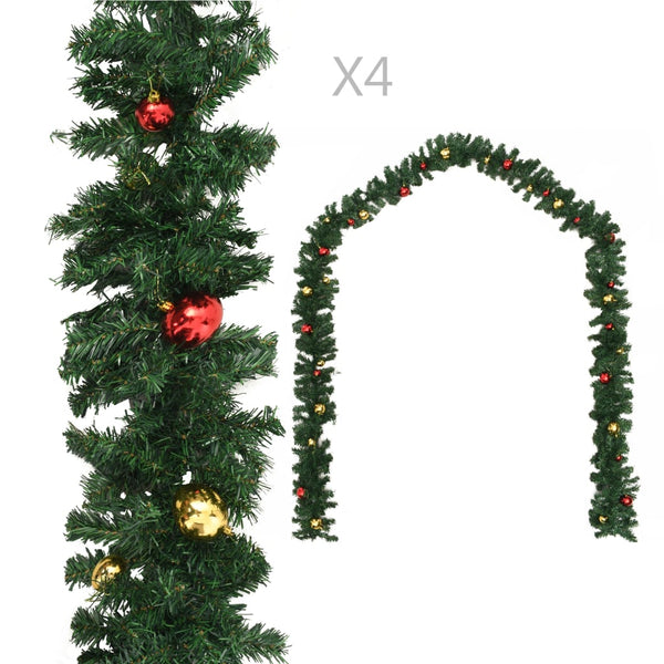  Christmas Garlands 4 pcs with Baubles Green 270 cm PVC