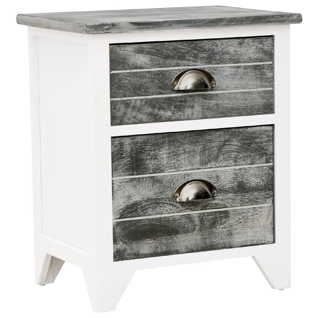 Nightstand Grey and White Paulownia Wood