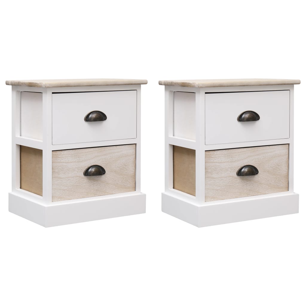 Nightstands 2 pcs White and Natural Paulownia Wood