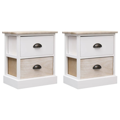 Nightstands 2 pcs White and Natural Paulownia Wood