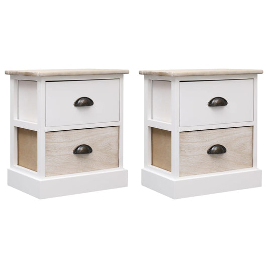 Nightstands 2 pcs White and Natural Paulownia Wood