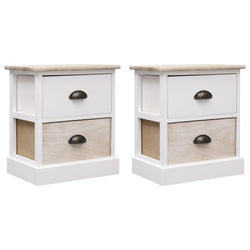 Nightstands 2 pcs White and Natural Paulownia Wood