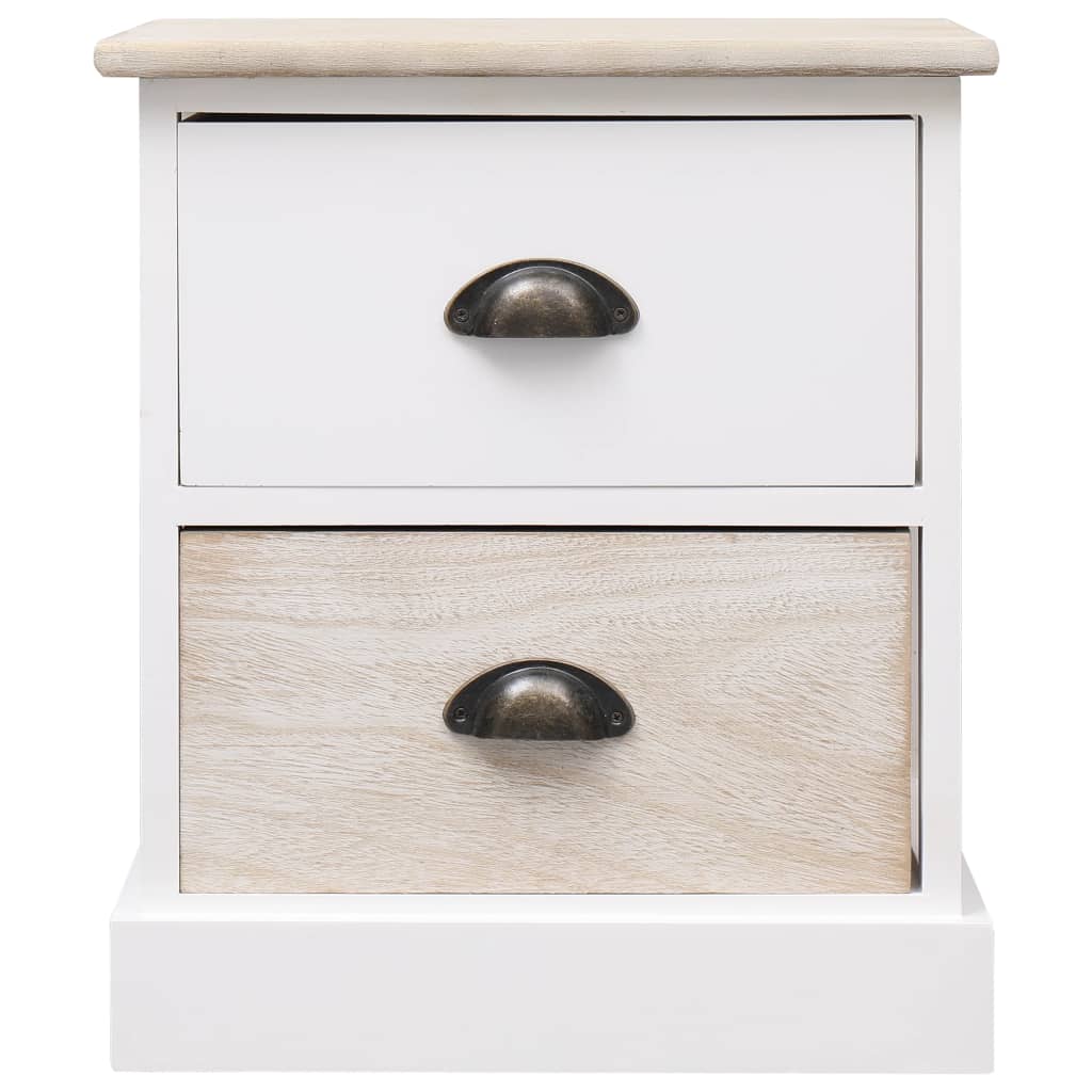 Nightstands 2 pcs White and Natural Paulownia Wood