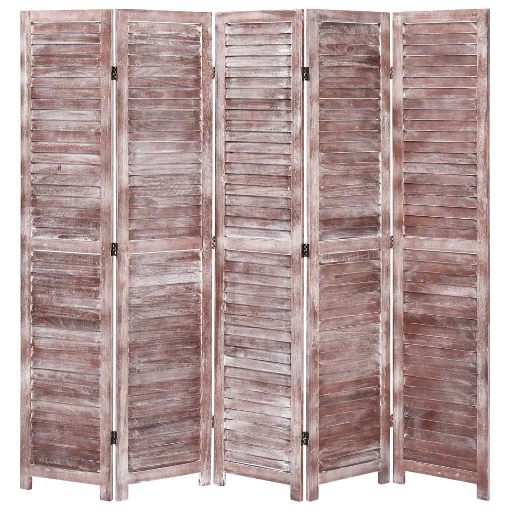 5-Panel Room Divider Brown - 175×165cm